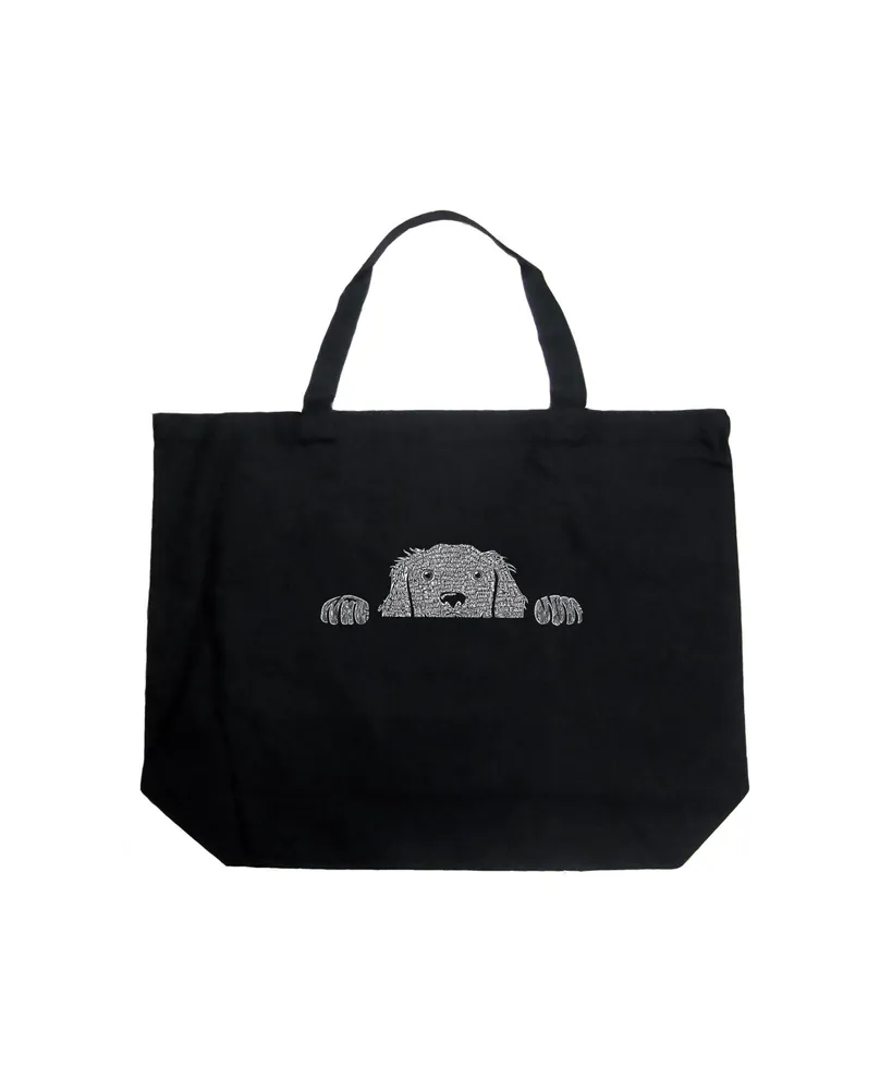 Peeking Dog - Large Word Art Tote Bag