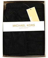 Michael Kors Women's Debossed Knit Metallic Beanie & Scarf Set