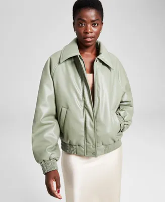 And Now This Women's Faux-Leather Bomber Jacket, Created for Macy's