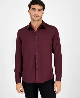 I.n.c. International Concepts Men's Long Sleeve Button-Front Satin Shirt, Created for Macy's