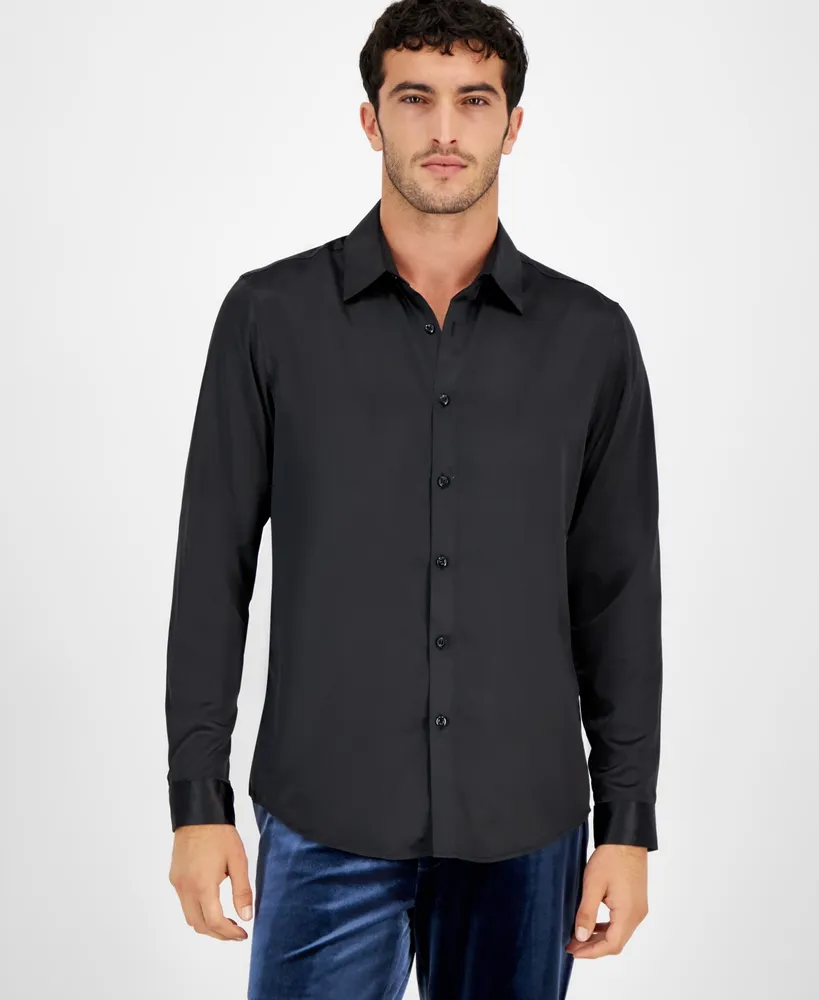 I.n.c. International Concepts Men's Long Sleeve Button-Front Satin Shirt,  Created for Macy's