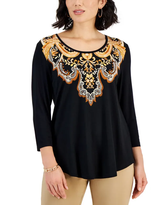 Jm Collection Plus 3/4-Sleeve Cold-Shoulder Top, Created for Macy's