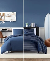 Nautica Longdale Solid Stripe Brushed Microfiber 3 Piece Duvet Cover Set