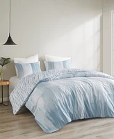 Natori Brush Stroke Oversized Reversible Seersucker 3 Piece Duvet Cover Set