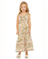 Mac Duggal Big Girls Floral Print Ruffle Tiered Midi Dress