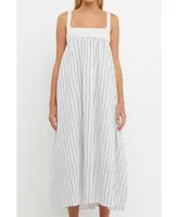 English Factory Women's Tie Back Knit Combo Striped Maxi Dress