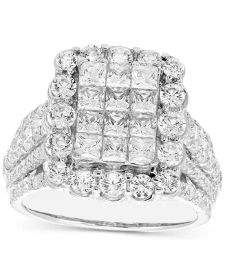 Diamond Emerald Shaped Halo Cluster Engagement Ring (3 ct. t.w.) in 14k White Gold