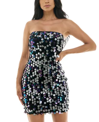 B Darlin Juniors' Floral-Sequined Velvet Bodycon Dress