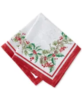 Elrene Perfect Holly Double Border Fabric Napkins, Set of 4