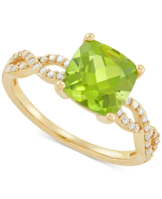 Peridot (2-1/5 ct. t.w.) & Diamond (1/6 ct. t.w.) Cushion Braid Shank Ring in 14k Gold