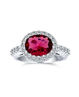 Bling Jewelry 3CT Oval Solitaire Red Cubic Zirconia Cz Pave Statement Fashion Ring For Women Rhodium Plated Brass