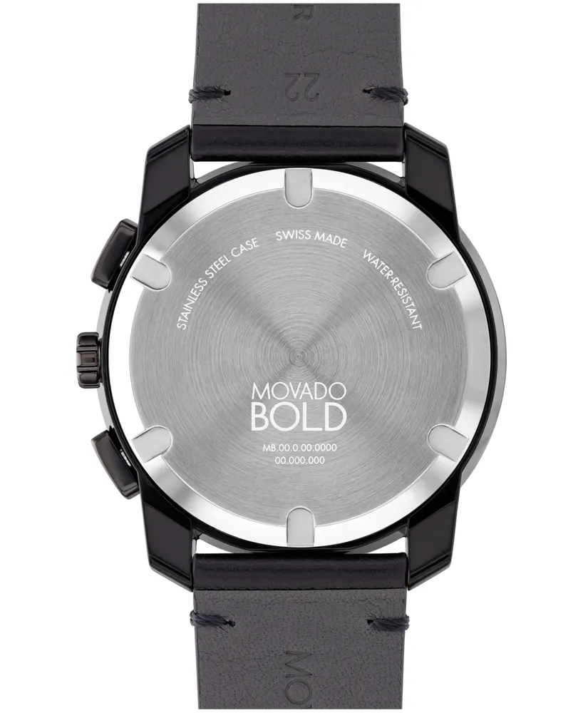 Movado Men's Bold Tr90 Swiss Quartz Chrono Black Leather Watch 44mm
