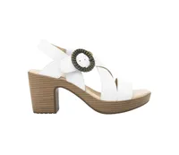 Women´s White Leather Heel Ankle Strap Sandals By Flexi