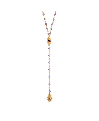 Karma and Luck Peace of Spirit - Amethyst Evil Eye Hamsa Lariat Necklace