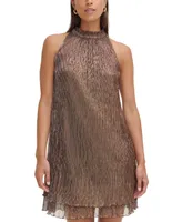 Vince Camuto Women's Metallic Crinkle Halter Float Dress