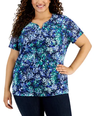 Karen Scott Plus Size Short-Sleeve Henley Top, Created for Macy's
