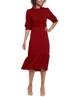 London Times Women's Smocked-Bodice Tiered Midi Dress