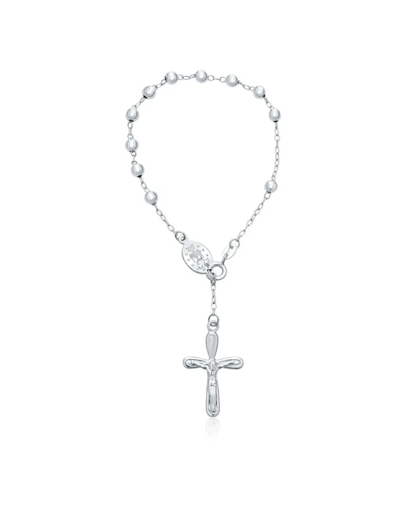 Bling Jewelry Religious Jesus Crucifix Infinity Cross Virgin Mary Rosary Prayer Beads Sterling Silver Bracelet For Women Communion 3MM Bead 6.5 Inch