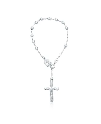 Bling Jewelry Religious Jesus Crucifix Infinity Cross Virgin Mary Rosary Prayer Beads Sterling Silver Bracelet For Women Communion 3MM Bead Inch