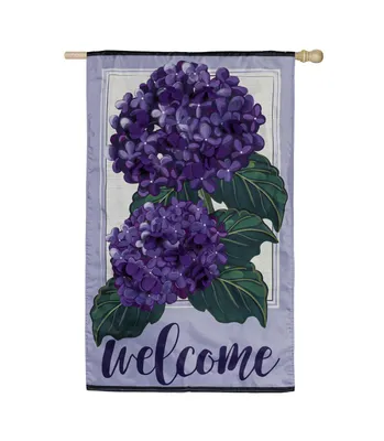 Evergreen Hydrangea Welcome Applique House Flag 28 x 44 Inches Outdoor Decor for Homes and Gardens
