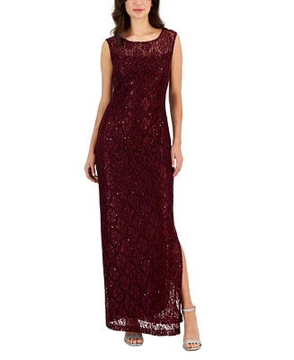 Connected Women's Sequined-Lace Boat-Neck Maxi Dress