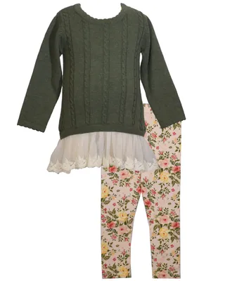 Bonnie Baby Girls Sweater Dress with Floral Leggings, 2 Piece Set