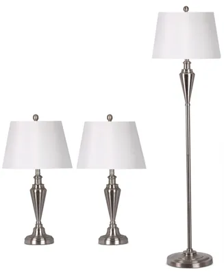 Adesso Satin Steel Set of Two Table Lamps and 1 Floor Lamp