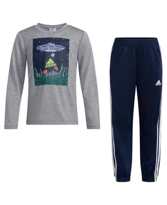 adidas Little Boys Polyester Melange T-shirt and Joggers, 2 Piece Set