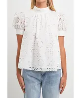 English Factory Women's Broderie Anglaise Puff Sleeve Top