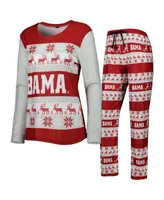 Women's Foco Crimson Alabama Crimson Tide Ugly Long Sleeve T-shirt and Pajama Pants Sleep Set