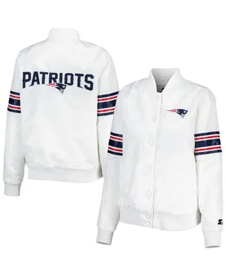 Women's Starter White New England Patriots Line Up Satin Full-Snap Varsity Jacket
