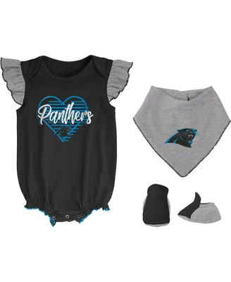 Girls Newborn and Infant Black, Heathered Gray Carolina Panthers All The Love Bodysuit Bib Booties Set