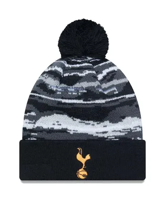 Men's New Era Black Tottenham Hotspur Wave Allover Print Cuffed Knit Hat with Pom