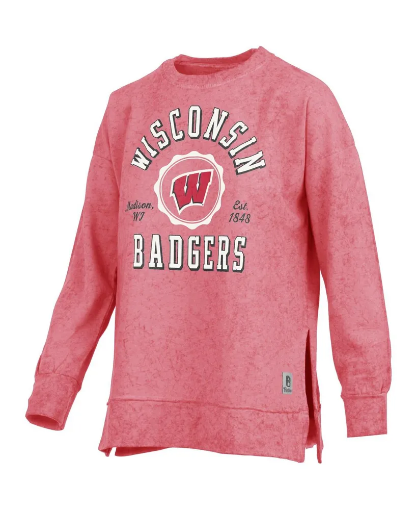 Women's Pressbox Red Wisconsin Badgers Sun Washed Bishop Pullover Sweatshirt