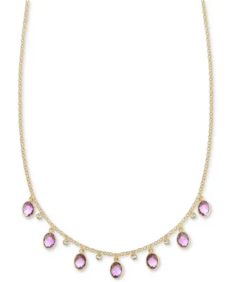 Amethyst (7-1/20 ct. t.w.) & White Topaz (1/4 ct. t.w.) Oval Dangle 18" Collar Necklace in 14k Gold-Plated Sterling Silver