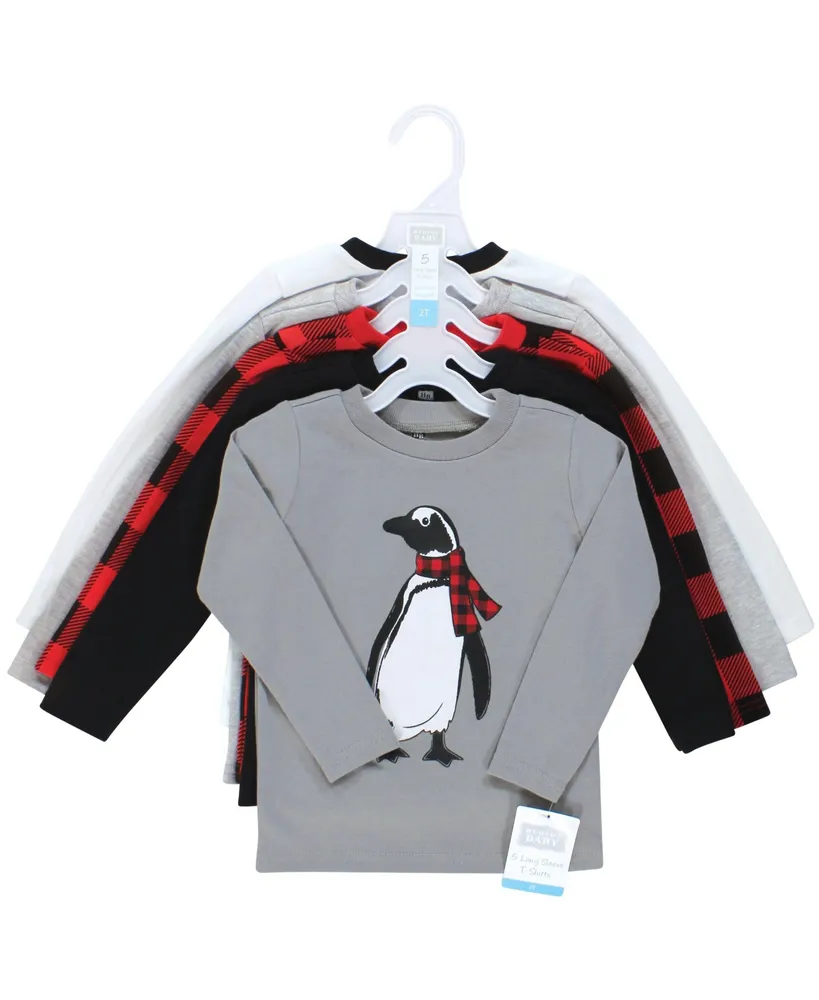 Hudson Baby Toddler Boys Long Sleeve T-Shirts, Winter Penguin Moose