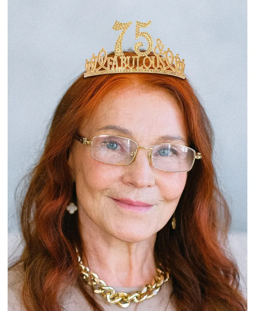 75th Birthday Sash and Tiara for Women - Glitter Sash and Rhinestone Gold Metal Tiara, Perfect for Her 75th Birthday Celebration and Gifts