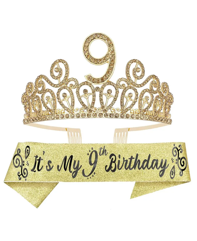Meant2tobe 9th Birthday Celebration Set for Girls - Tiara, Sash, and Decorations Perfect Crown Accessories a Memorable Party