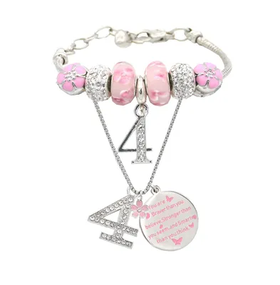 4th Birthday Gifts for Girls: Charm Bracelet, Necklace, Party Supplies, and Decorations Set - Perfect 4 Years Old Birthday Jewelry and Accessories