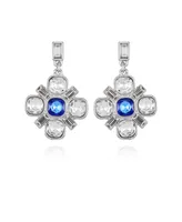 T Tahari Silver-Tone Blue And Clear Glass Stone Flower Drop Earrings