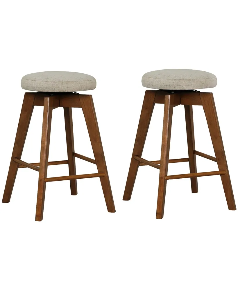 Costway Set of 2 Swivel Bar Stools Upholstered Counter Height Chairs with Rubber Wood Legs