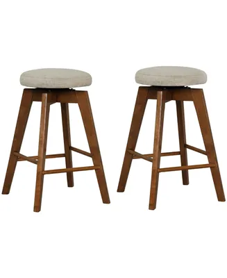 Set of 2 Swivel Bar Stools Upholstered Counter Height Chairs with Rubber Wood Legs