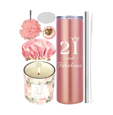 21st Birthday Tumbler Set for Women, 21 Year Old Gift Ideas, Insulated Her Celebrating Turning