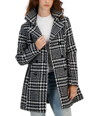Bcx Juniors' Double-Breasted Plaid Long-Sleeve Coat