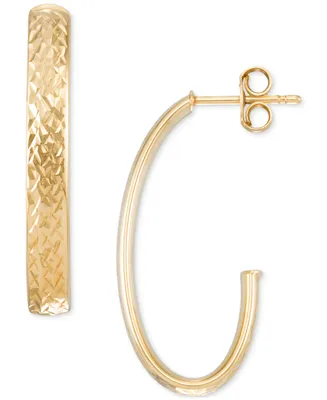 Textured J-Hoop Earrings in 14k Gold