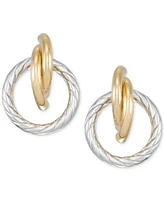 Rope Textured Circle Doorknocker Drop Earrings in 14k Two-Tone Gold - Two