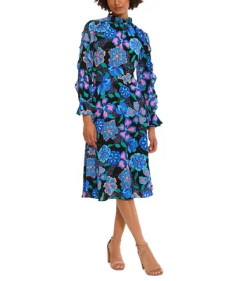 Donna Morgan Women's Printed Ruffle-Trim Midi Dress