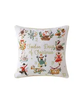 Id Home Fashions Twelve Days of Christmas Embroidered Holiday Decorative Pillow, 18"x18"