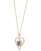 Birthstone Gemstone & Diamond Accent Heart 18" Pendant Necklace 14k Gold-Plated Sterling Silver