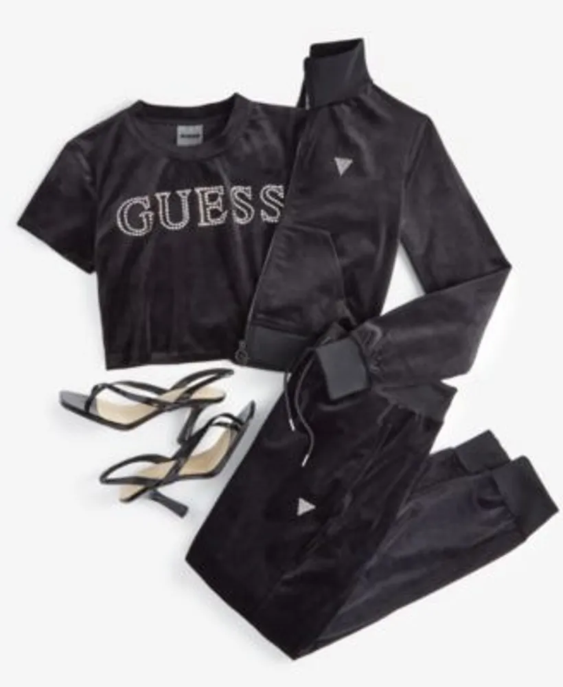 Guess Womens Full Zip Sweatshirt Couture Cropped T Shirt Couture Pull On Jogger Pants